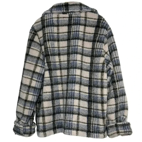 Vintage BFA Classics women's 1X plaid Sherpa jacket cream blue green boho - Picture 5 of 6